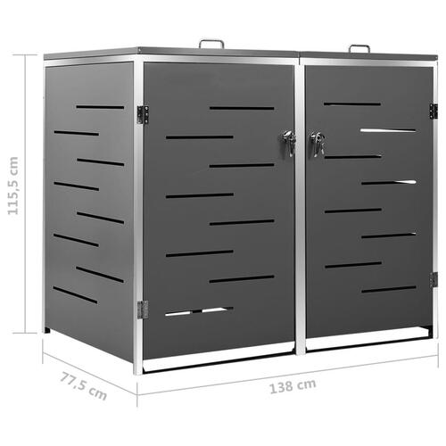 Dobbelt skraldespandsskjuler 138x77,5x112,5 cm rustfrit stål