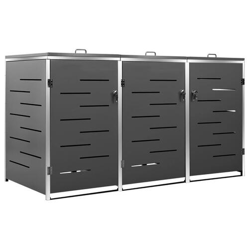 Tredobbelt skraldespandsskjuler 207x77,5x112,5 cm rustfrit stål