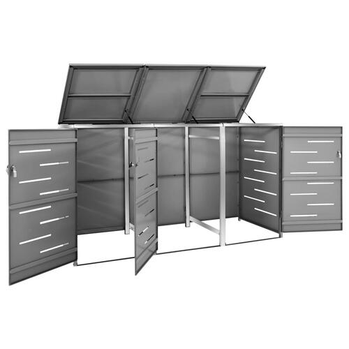 Tredobbelt skraldespandsskjuler 207x77,5x112,5 cm rustfrit stål