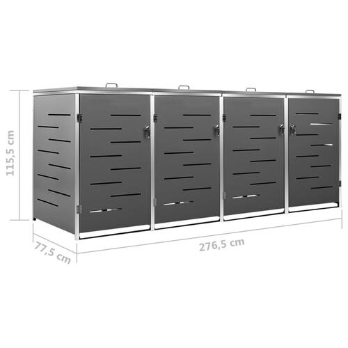Firedobbelt skraldespandsskjuler 276,5x77,5x112,5 rustfrit stål