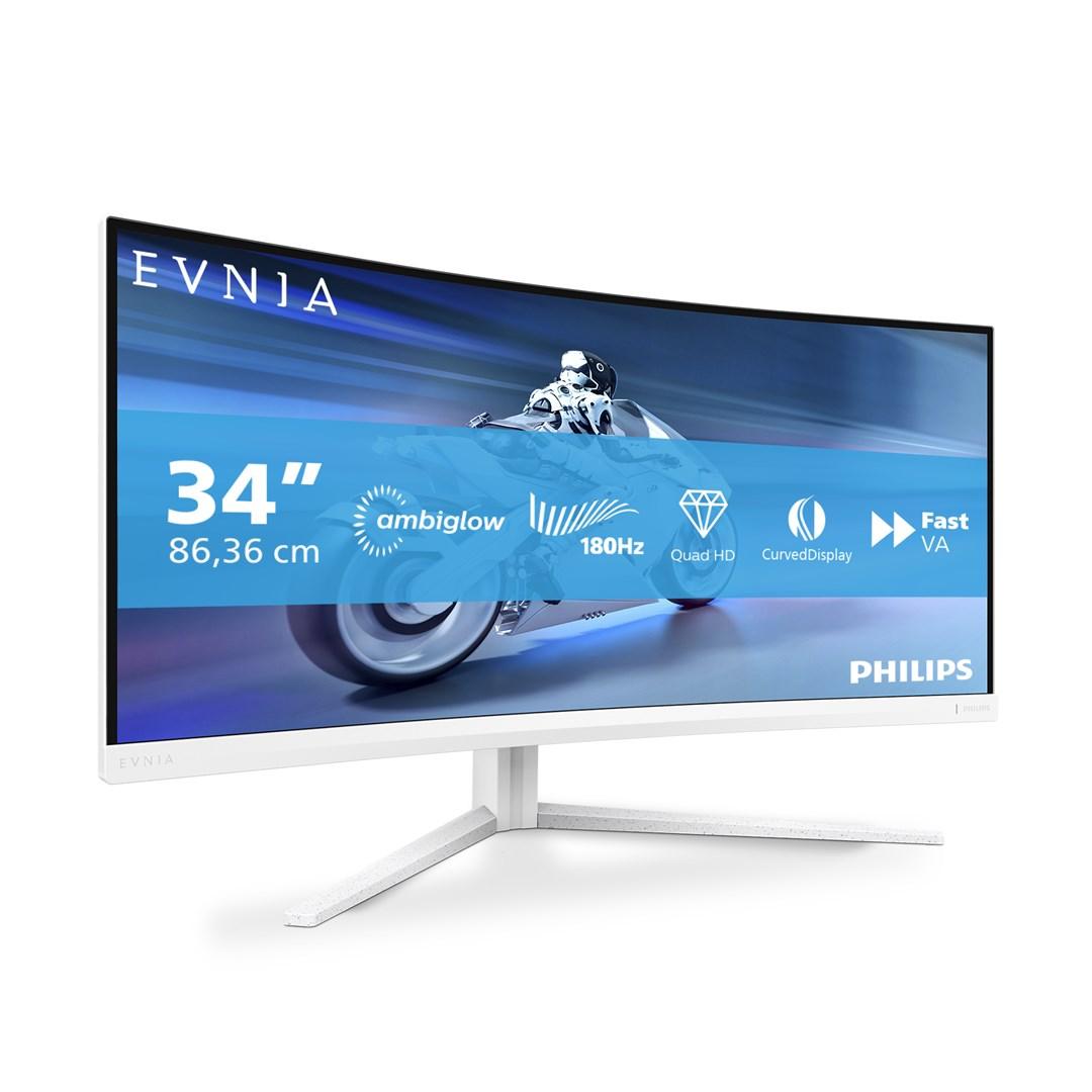 Philips Evnia 5000 34M2C5501A - 34" buet gaming-skærm, WQHD, 180 Hz - Hvid