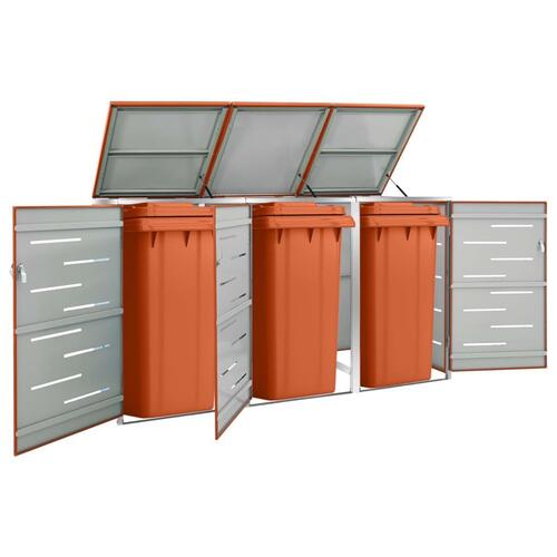 Tredobbelt skraldespandsskjuler 207x77,5x112,5 cm rustfrit stål