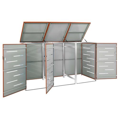 Tredobbelt skraldespandsskjuler 207x77,5x112,5 cm rustfrit stål