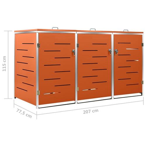 Tredobbelt skraldespandsskjuler 207x77,5x112,5 cm rustfrit stål