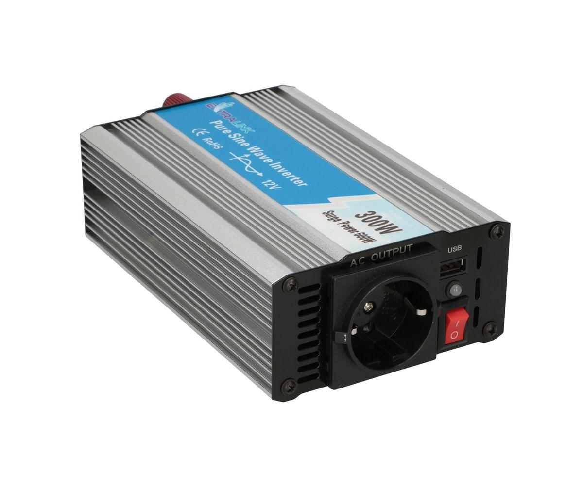 Extralink OPIP-300W spændingsomformer 12 V til 230 V – 300 W ren sinus med USB billede