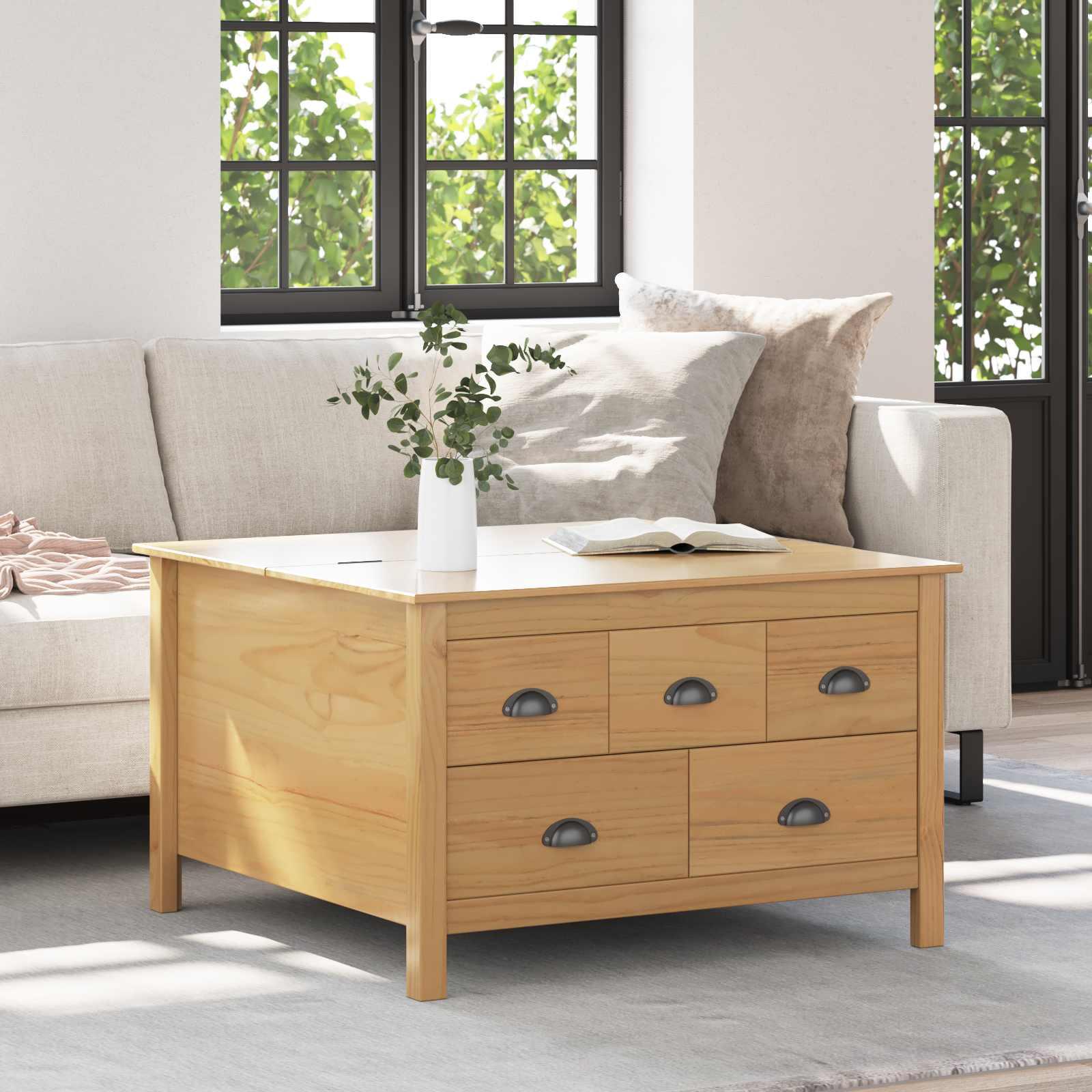 Sofabord Honningbrun 79,5 x 79,5 x 49 cm Massivt fyrretræ billede