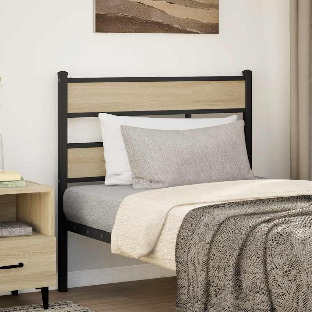 Sengegavl 107 cm i jern og konstrueret træ - sort/sonoma-eg billede