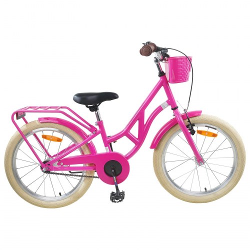 Børnecykel 24" til 8-12 år - mørk pink, stålramme og kurv