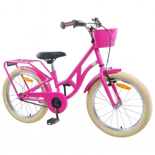 Børnecykel 24" til 8-12 år - mørk pink, stålramme og kurv