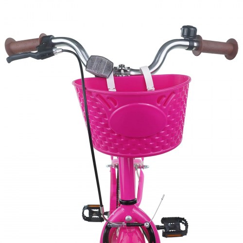 Børnecykel 24" til 8-12 år - mørk pink, stålramme og kurv