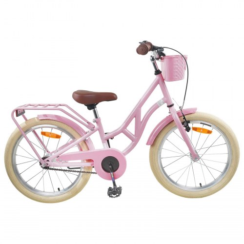 Børnecykel 24" til 8-12 år - lys pink, stålramme og kurv