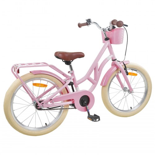 Børnecykel 24" til 8-12 år - lys pink, stålramme og kurv