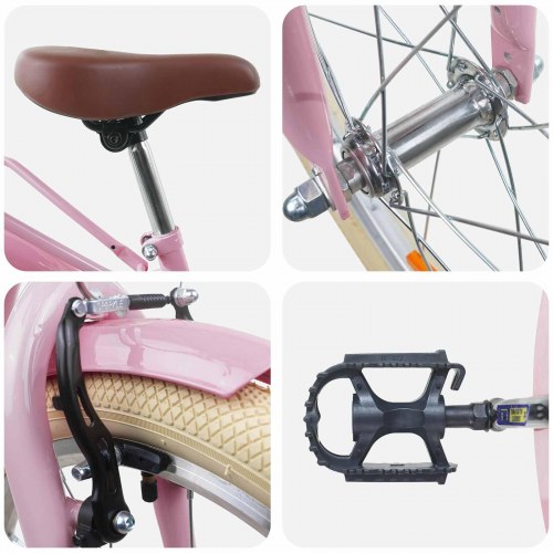 Børnecykel 24" til 8-12 år - lys pink, stålramme og kurv