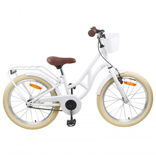 Børnecykel 24" til 8-12 år - hvid, stålramme og kurv