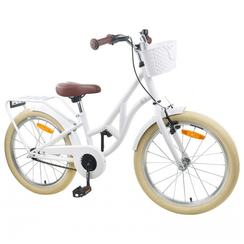 Børnecykel 24" til 8-12 år - hvid, stålramme og kurv