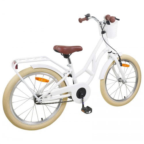 Børnecykel 24" til 8-12 år - hvid, stålramme og kurv