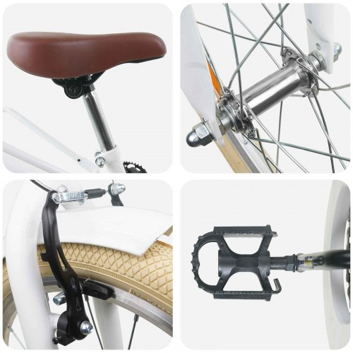 Børnecykel 24" til 8-12 år - hvid, stålramme og kurv