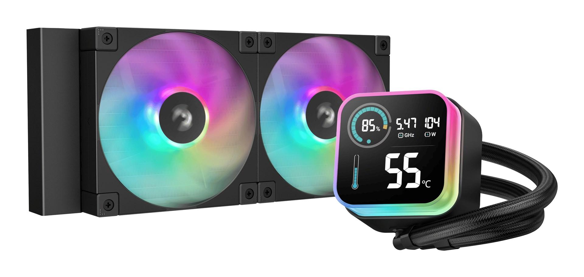 DeepCool LQ240 - 240 mm AIO CPU-vandkøler med 2×120 mm RGB-blæsere - Sort