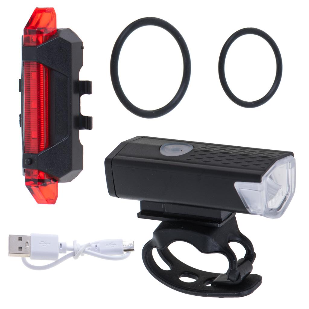 LED cykellygte sæt for/bag - USB genopladelig billede