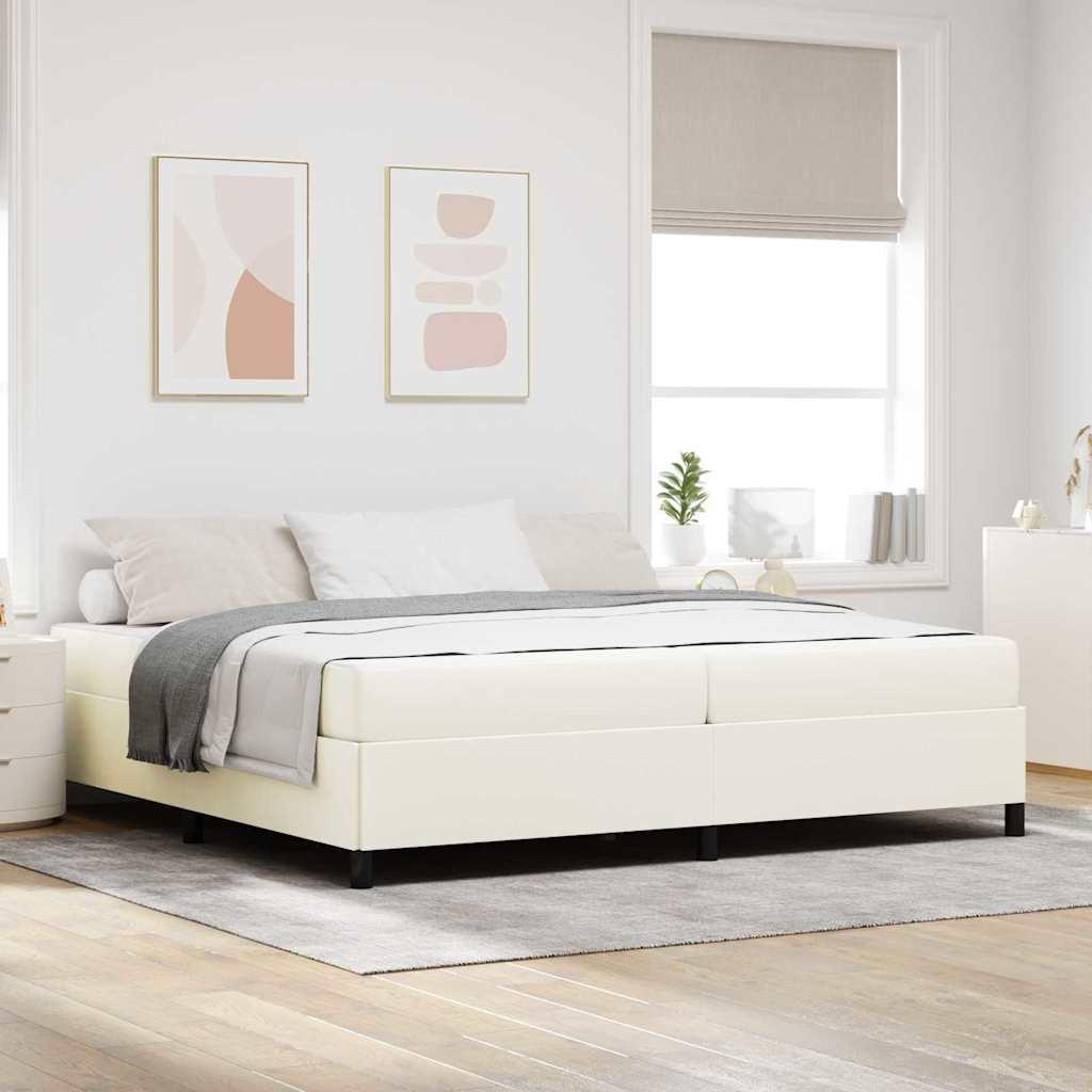 Sengestel med madras - creme stof, 200 x 200 cm