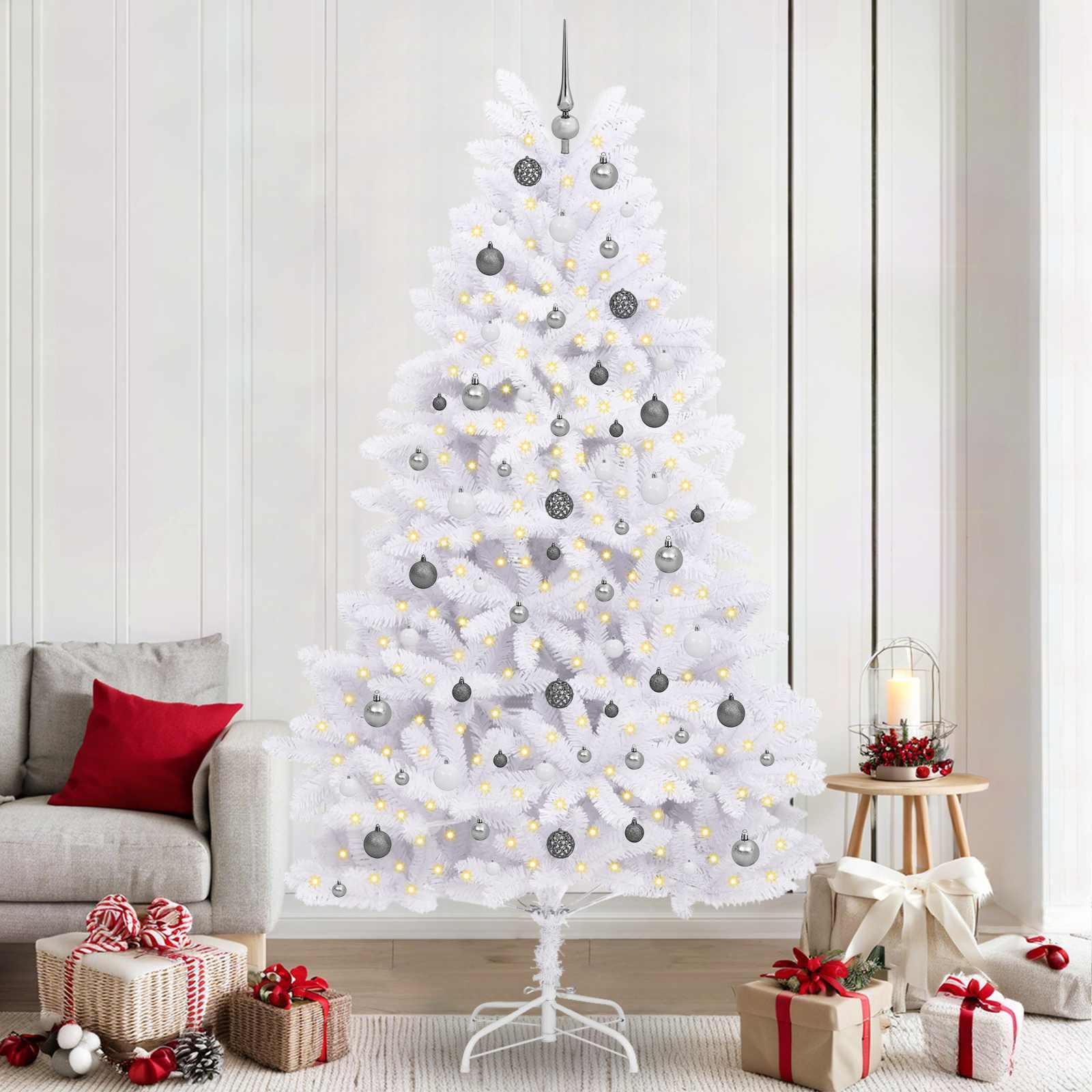 Kunstigt juletræ Hvid 120 x 120 x 240 cm PVC og metal billede