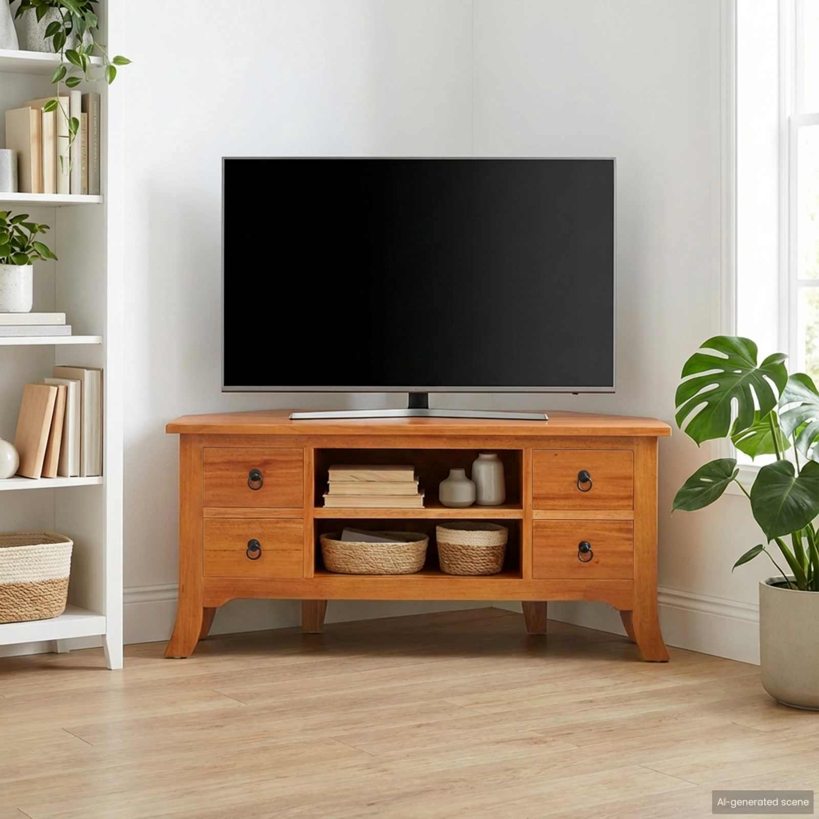 TV-skab med hylde Naturfarvet 100 x 40,5 x 46 cm Massiv Mahogni billede