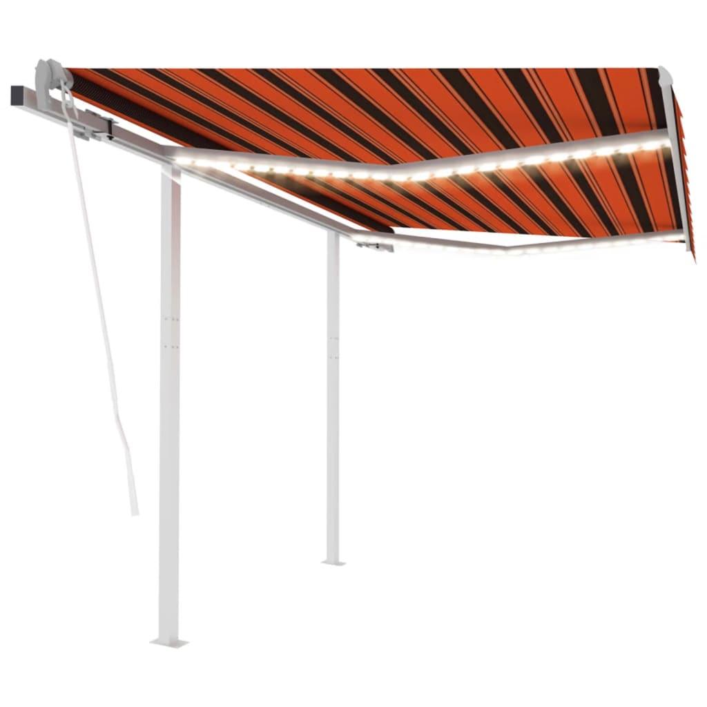 Markise m. LED + vindsensor 3,5x3 m automatisk orange og brun