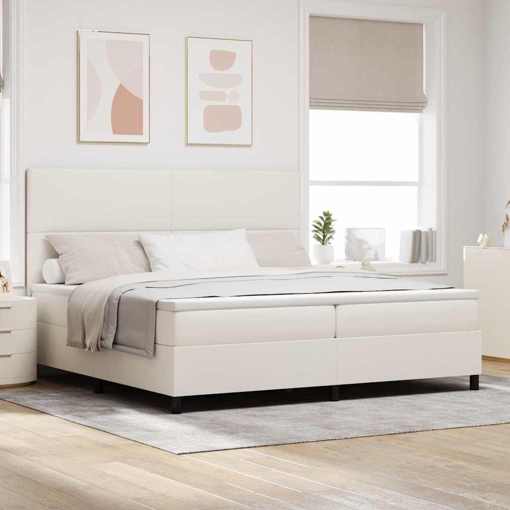 LED Box Spring Bed Creme og hvid 200 x 200 cm Velourstof billede