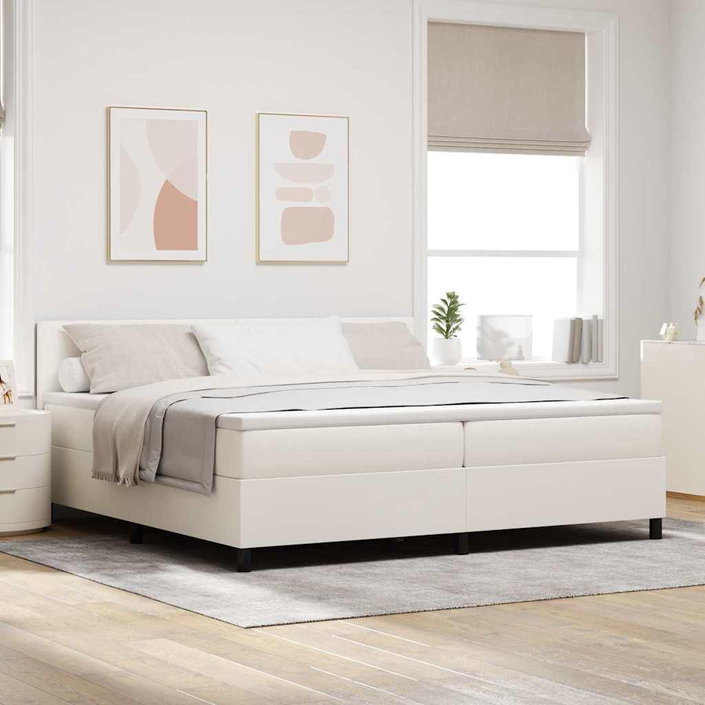 LED Box Spring Bed Creme og hvid 200 x 200 cm Velourstof billede
