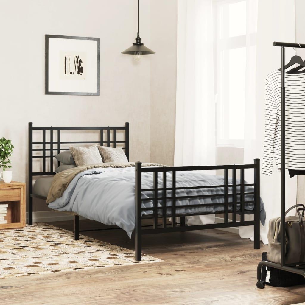 Sengeramme med sengegavl og fodgærde 90x190 cm metal sort billede