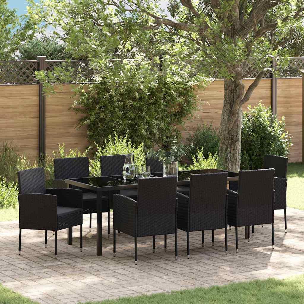 Have Spisebordssæt med pude 9 stk Sort polyrattan billede