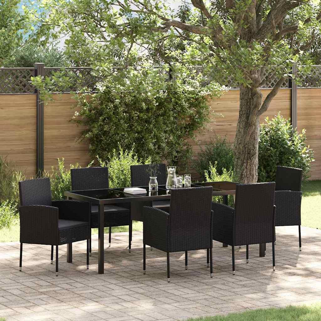 Have Spisebordssæt med pude 7 stk Sort polyrattan billede