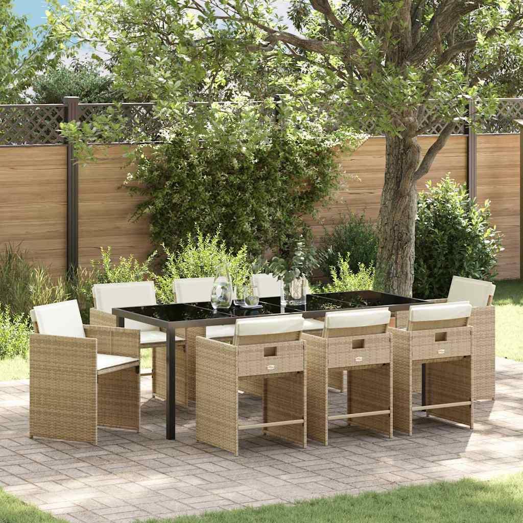Have Spisebordssæt 9 stk Beige polyrattan billede