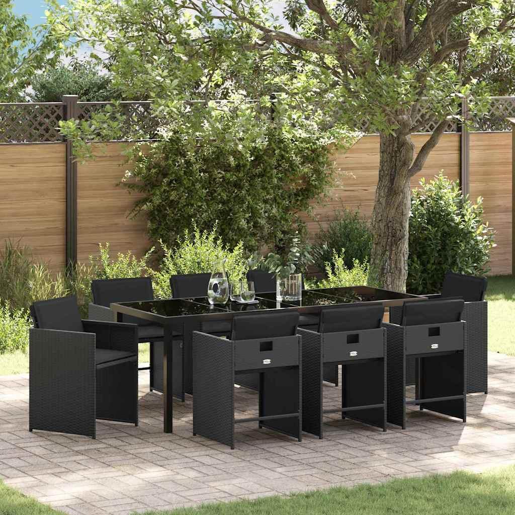 Have Spisebordssæt 9 stk Sort polyrattan billede