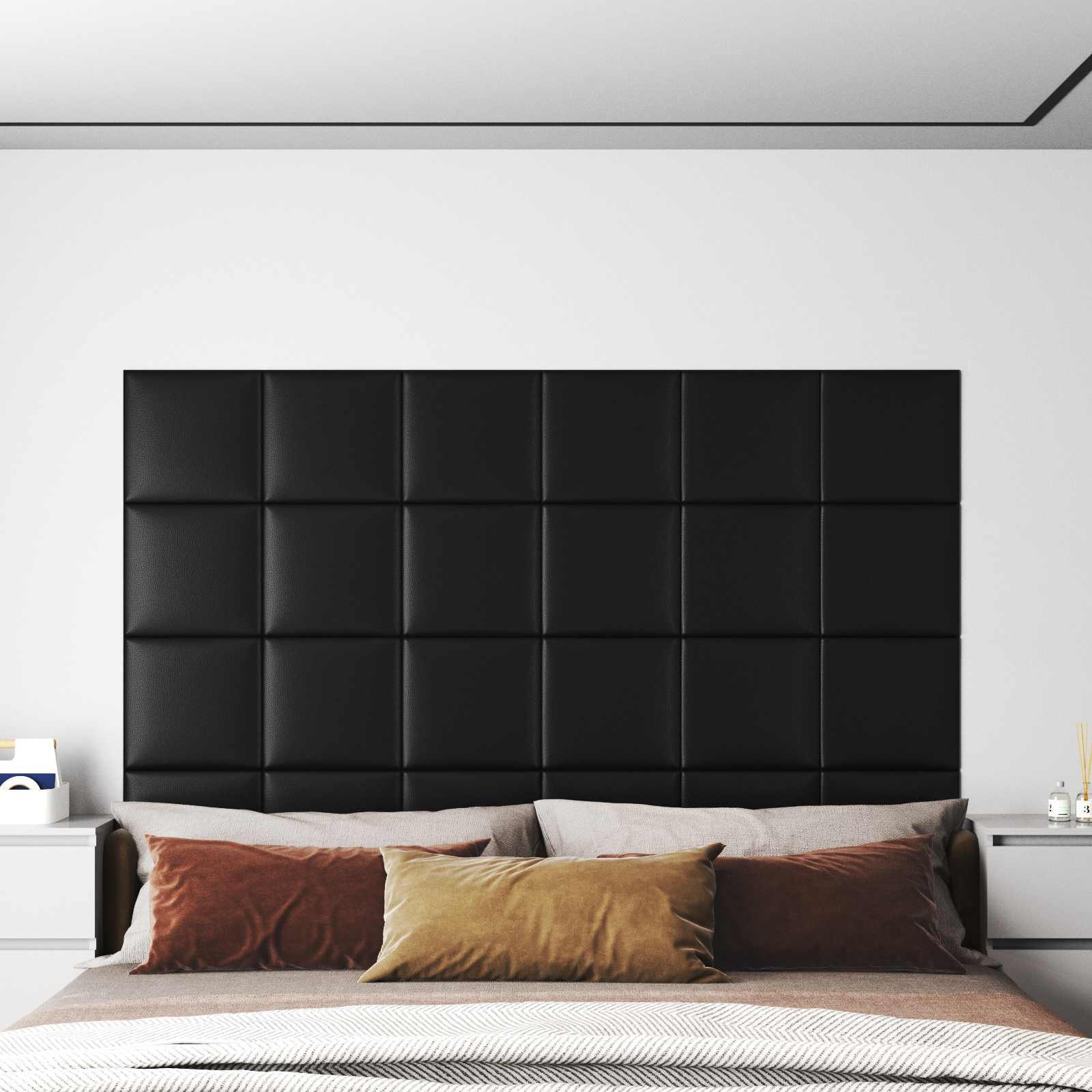 Væghovedgærde - 12 paneler 30 × 30 cm - sort stof billede