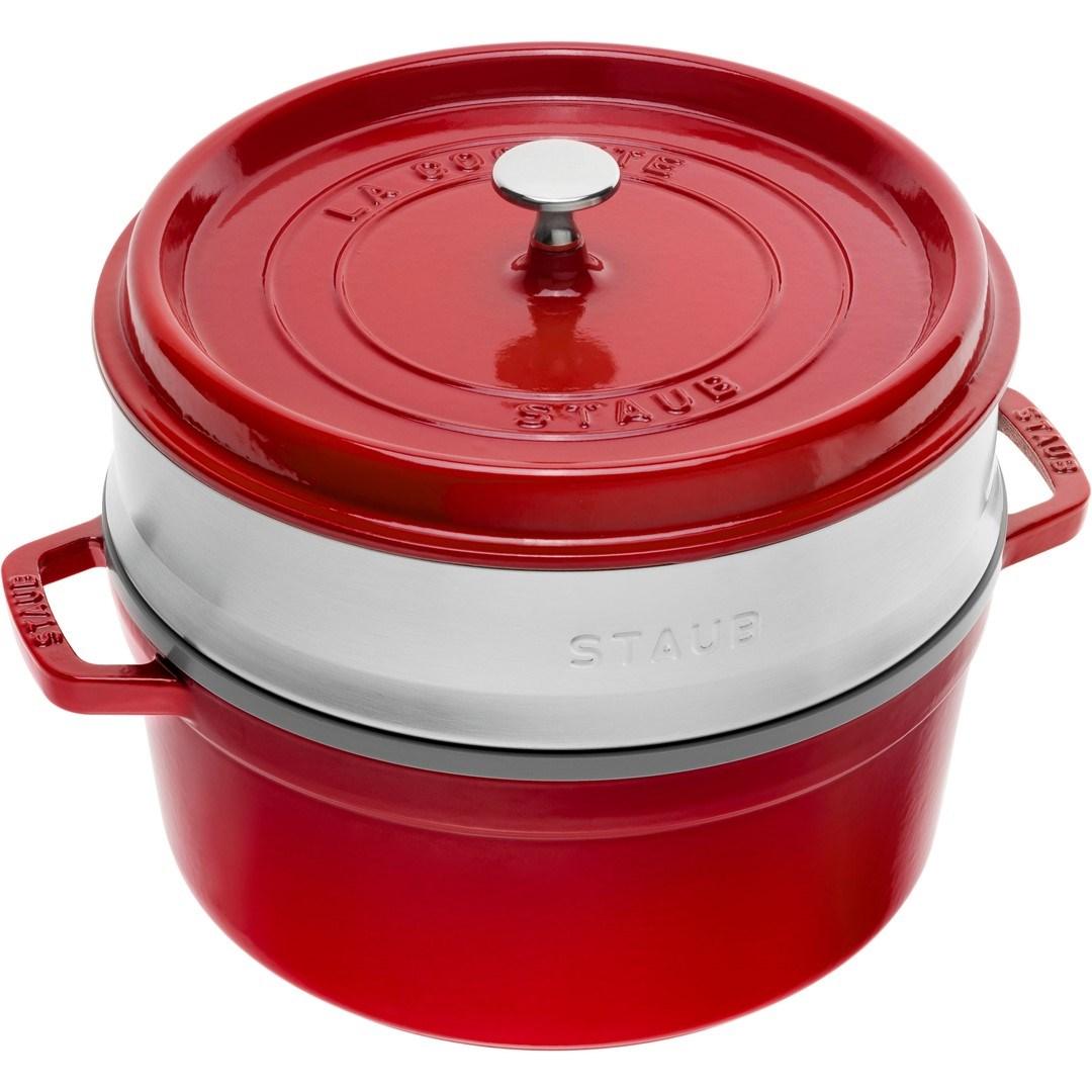 STAUB La Cocotte rund gryde i støbejern 3,8 l – rød med damperindsats billede