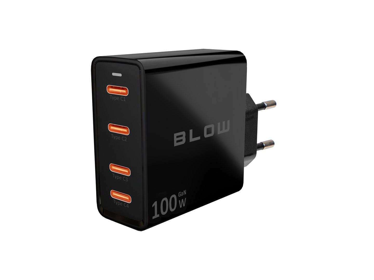 BLOW vægoplader 4× USB‑C PD GaN – 100 W, sort billede
