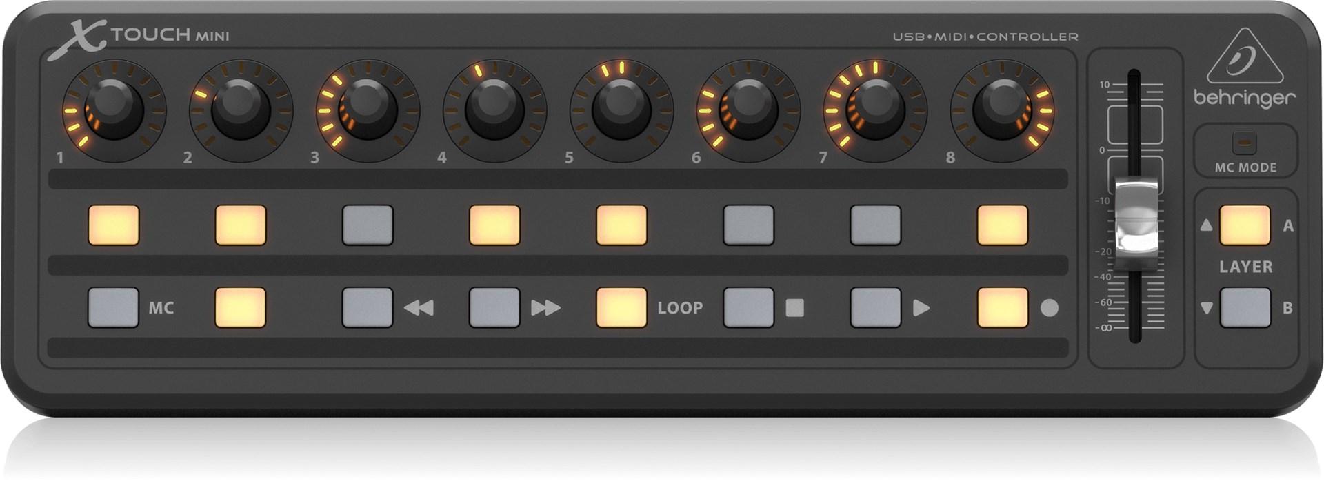 Behringer X-TOUCH MINI USB DAW-controller med slider, knapper og roterende kontroller