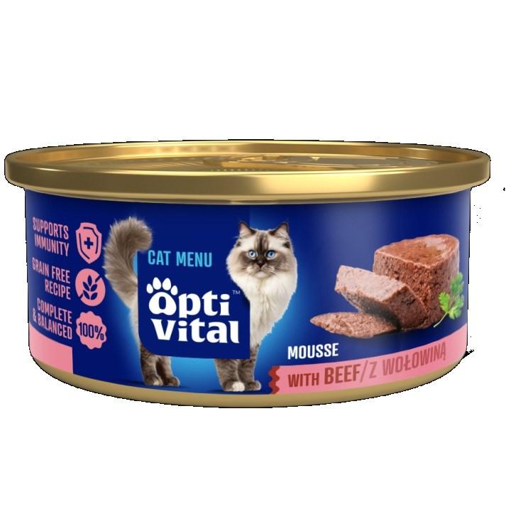 OptiVital Fluffy mousse med oksekød – vådfoder til kat, 85 g billede