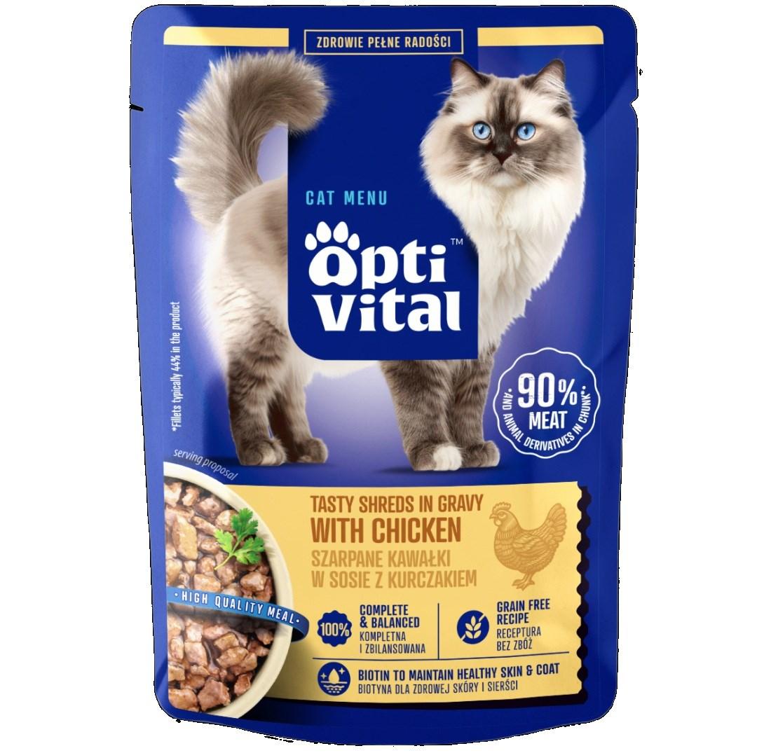 OptiVital saftige strimler i sovs med kylling – vådfoder til kat, 85 g billede