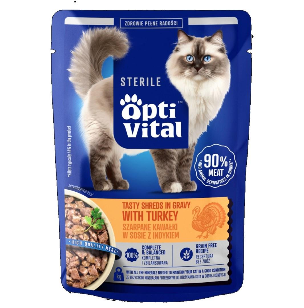 OptiVital Sterile – saftige strimler i sovs med kalkun, vådfoder til kat – 85 g billede