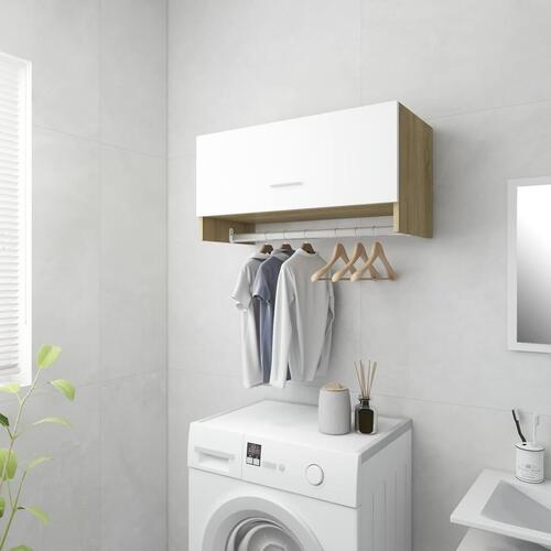 Garderobe 70x32,5x35 cm spånplade hvid og sonoma-eg