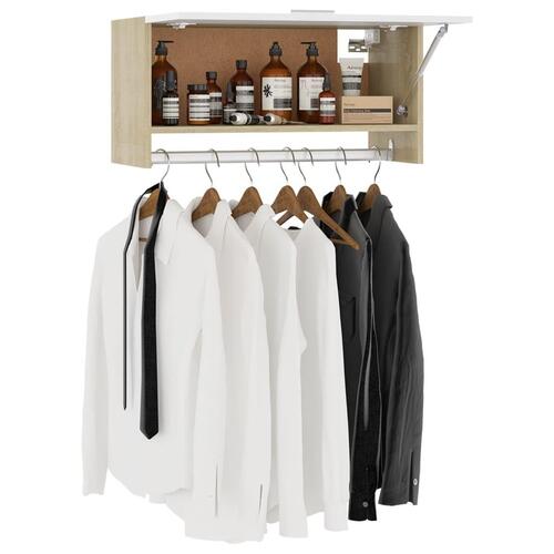 Garderobe 70x32,5x35 cm spånplade hvid og sonoma-eg