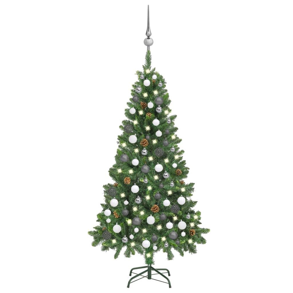 Juletræ med lys + julekugler og grankogler 150 cm