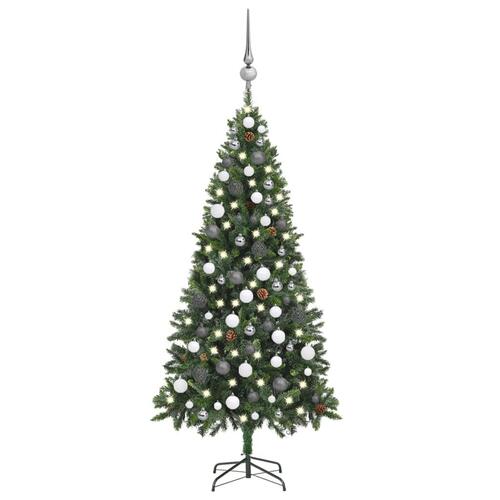 Juletræ med lys + julekugler og grankogler 180 cm