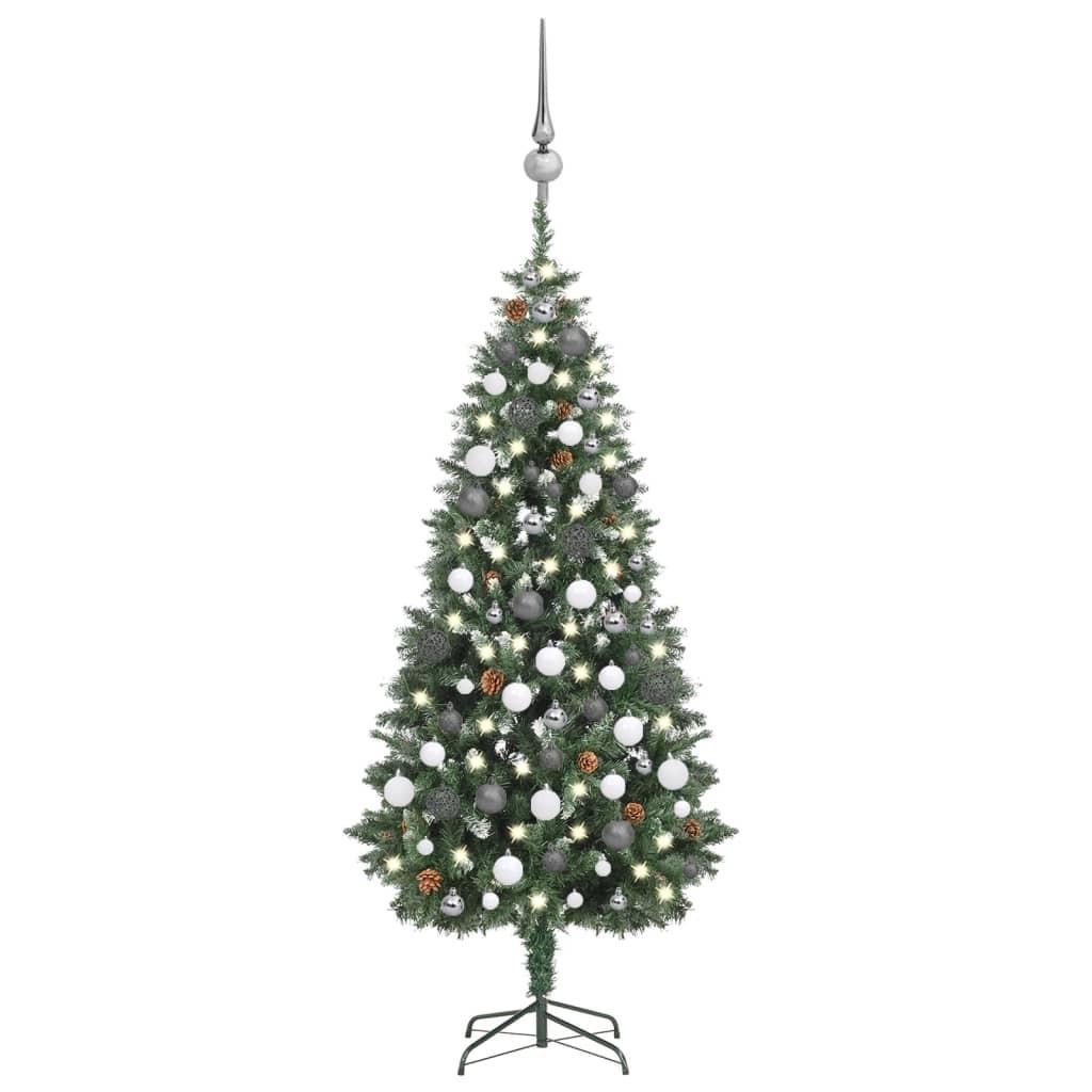 Juletræ med lys + julekugler og grankogler 180 cm