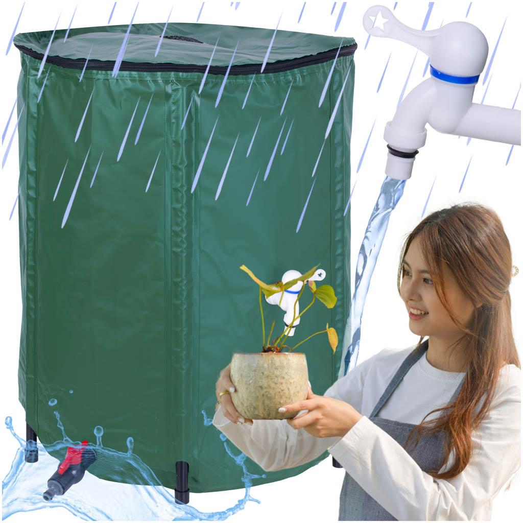 Sammenklappelig regnvandstønde med hane - 500 liter PVC billede
