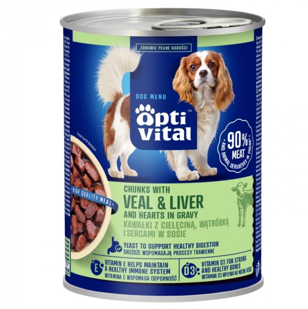 OptiVital vådfoder til hund – bidder med kalv og lever i sauce, 415 g billede