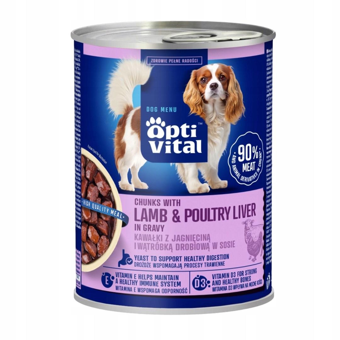 OptiVital vådfoder til hund - stykker med lam og fjerkrælever i sovs, 415 g billede