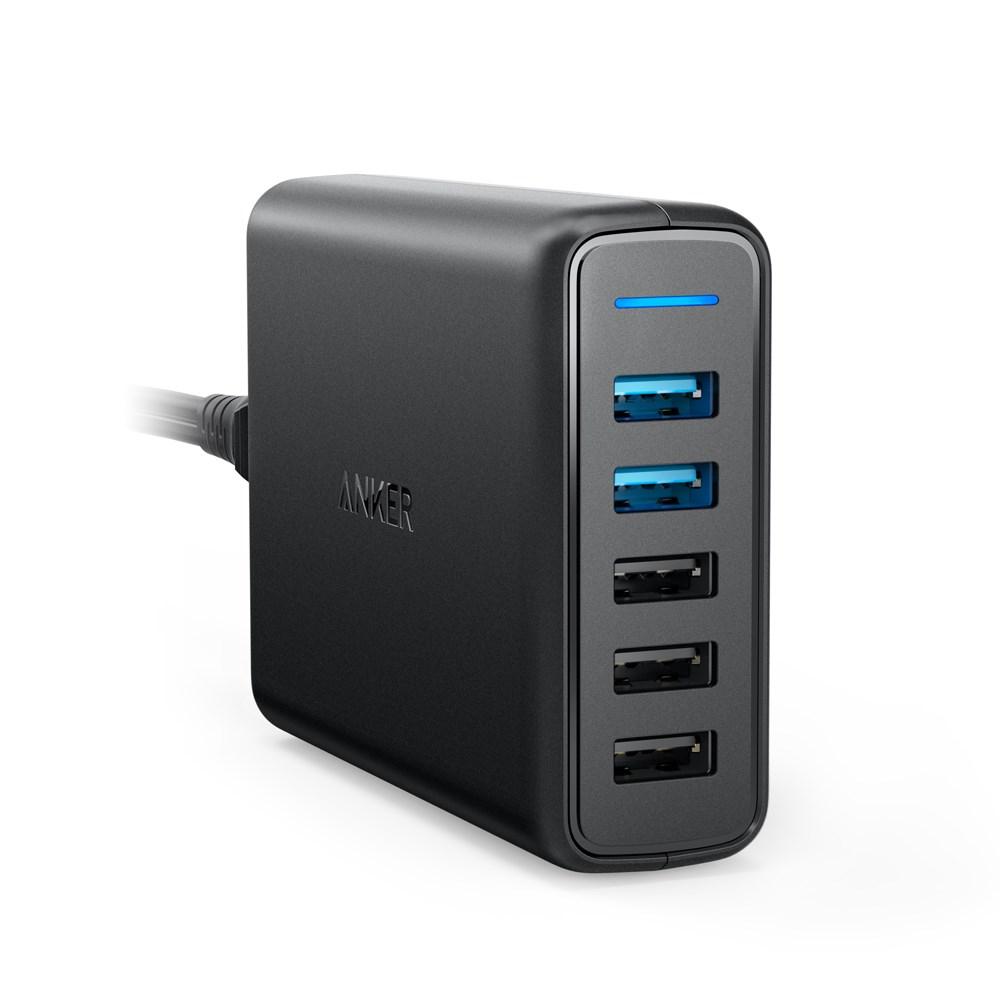 Anker PowerPort Speed 5 - universel 5‑ports USB vægoplader, sort